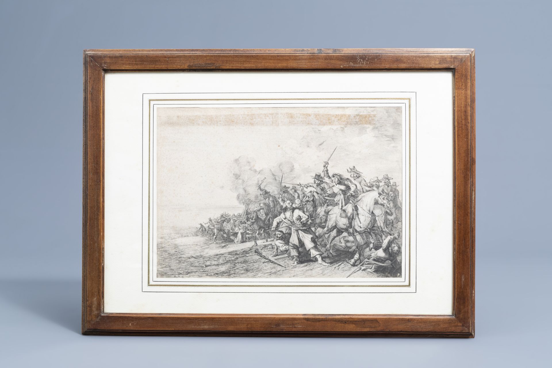 Flemish or Dutch school: The battle scene, etching, 17th C. - Image 2 of 5