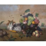Ferdinand KŸss (1800-1886): Still life with fruits and two rabbits, oil on canvas