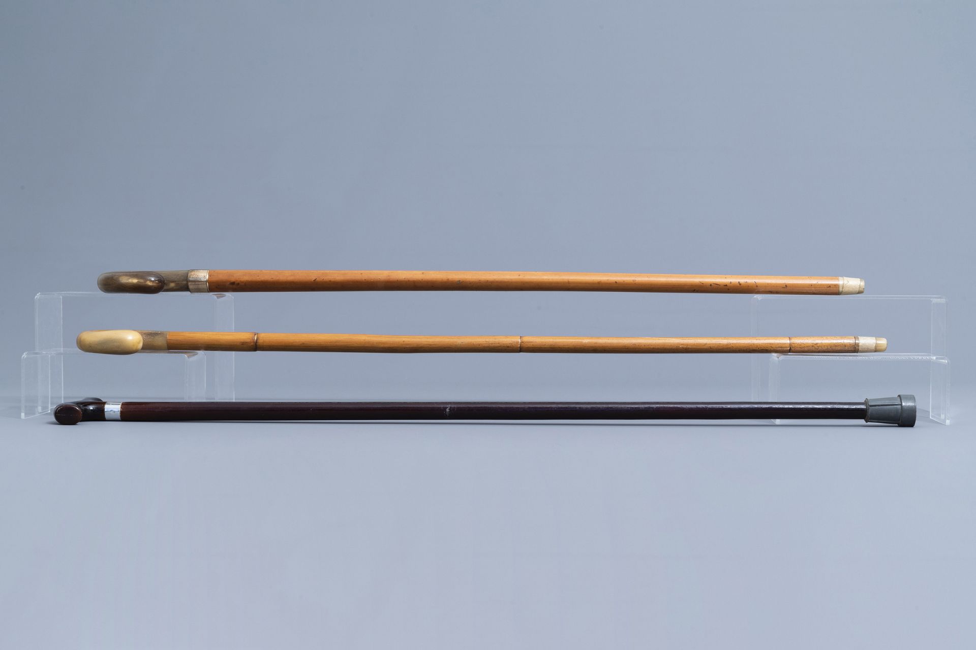 A varied collection of seven walking sticks with accompanying stand, 20th C. - Image 11 of 21