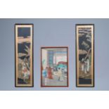 Chinese school, ink and colours on silk, 19th C.: Three mythological scenes