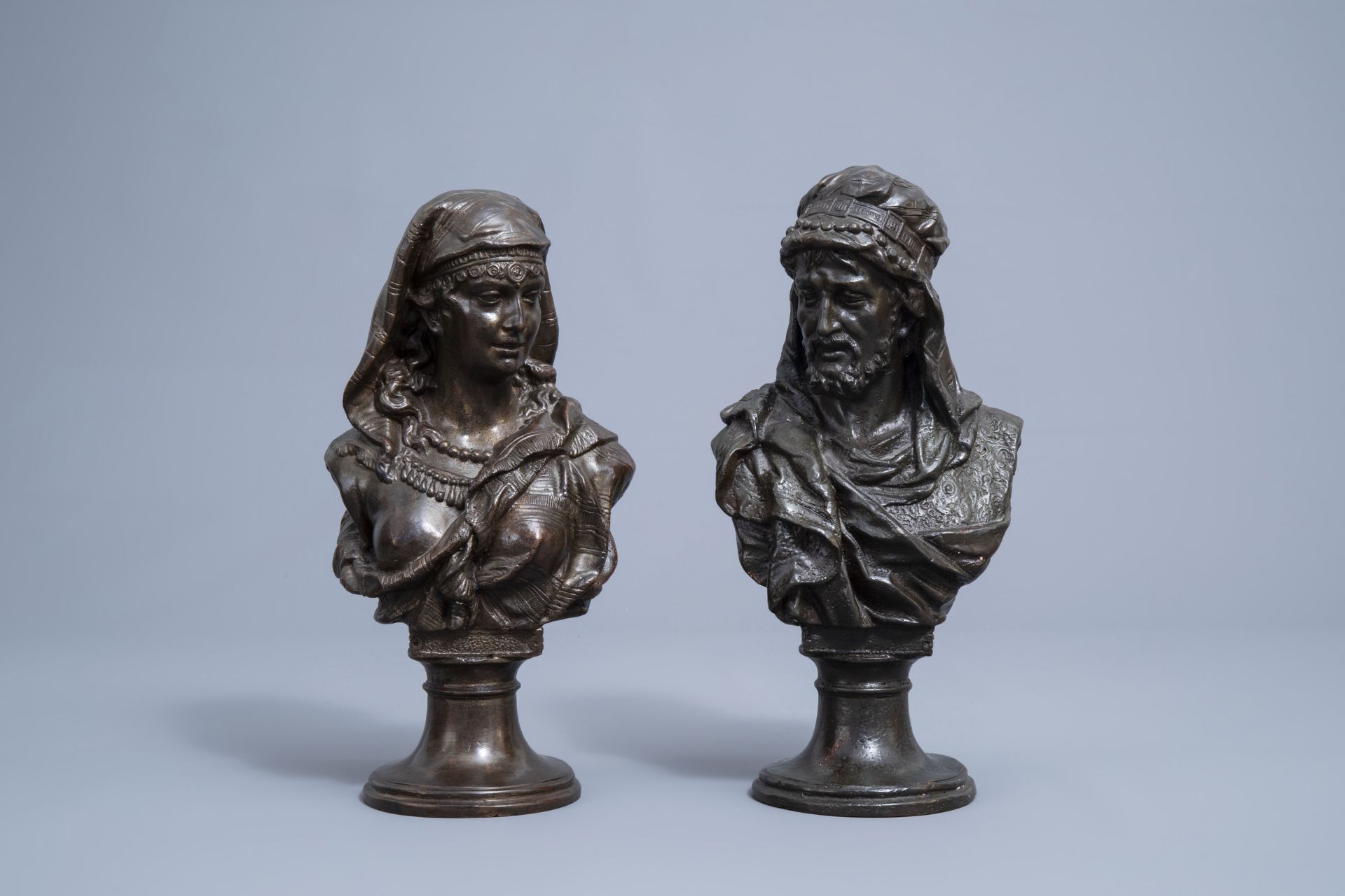 Johannes Boese (1856-1917, after): A pair of busts of a Moorish man and woman, copper alloy, dated 1 - Image 2 of 9