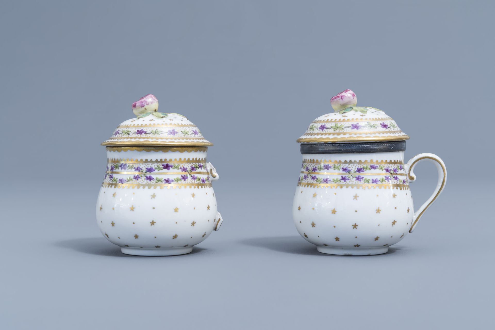 A pair of bue and white faience fine salts and five cream jars, Luxemburg and France, 18th/19th C. - Image 23 of 46