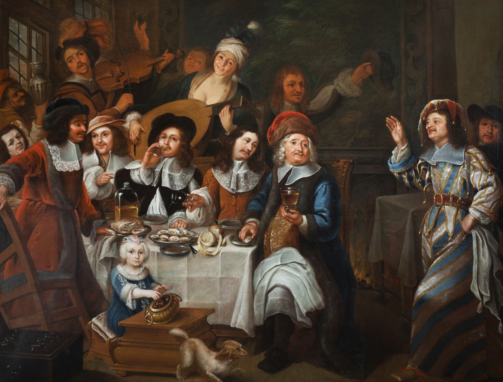 Dutch school: The lavish feast, oil on canvas, 17th C.