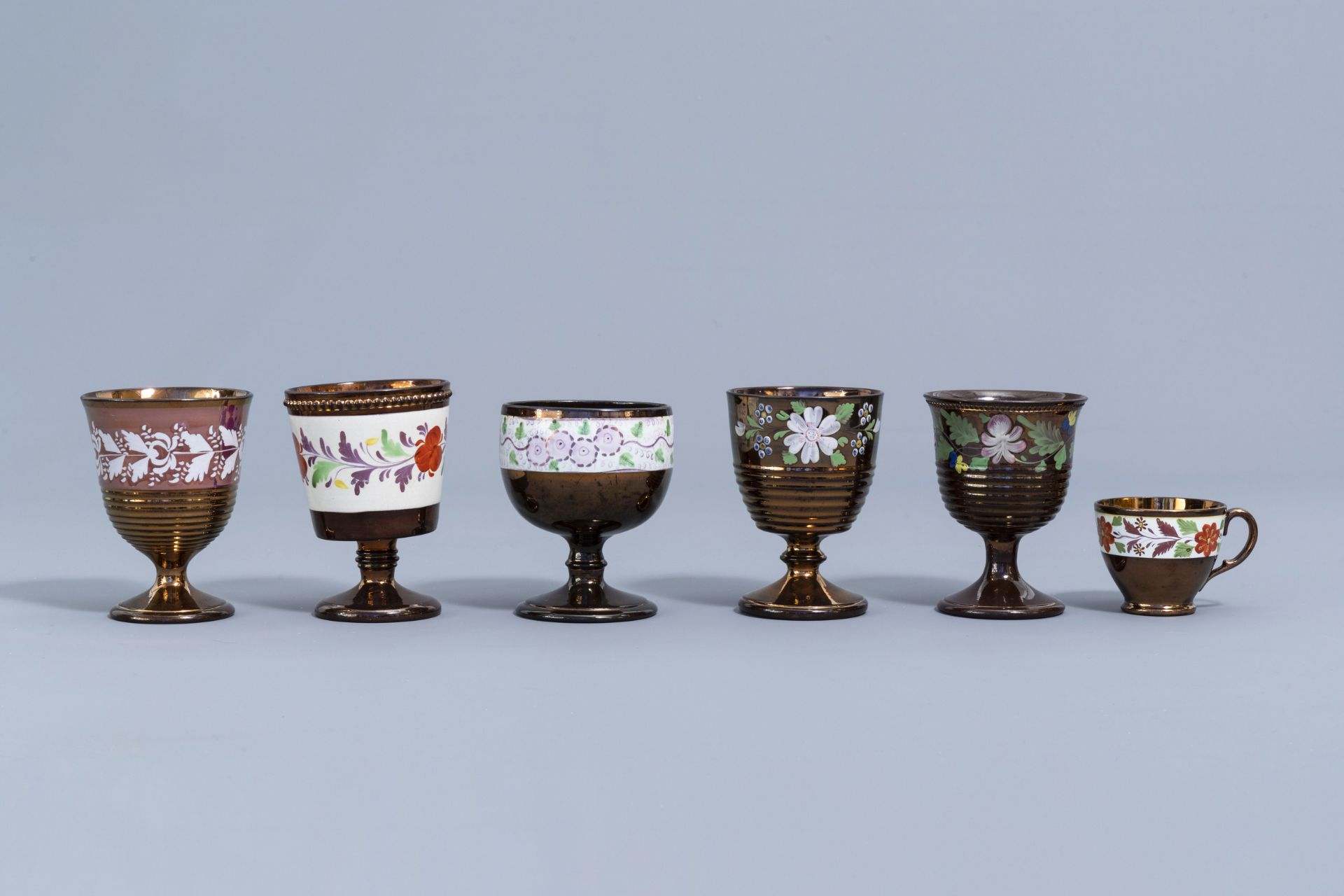 A varied collection of English lustreware items with polychrome floral design, 19th C. - Image 59 of 64