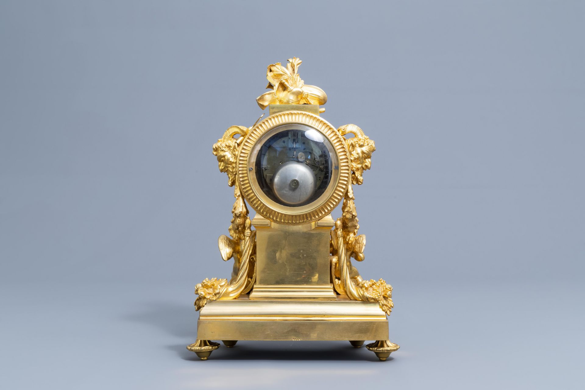 A French gilt bronze mounted Sevres style clock and a pair of Louis XV style candelabra, 19th C. - Image 6 of 23