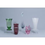 Five overlay crystal cut and glass vases, a.o. Val Saint Lambert and Maastricht, 20th C.