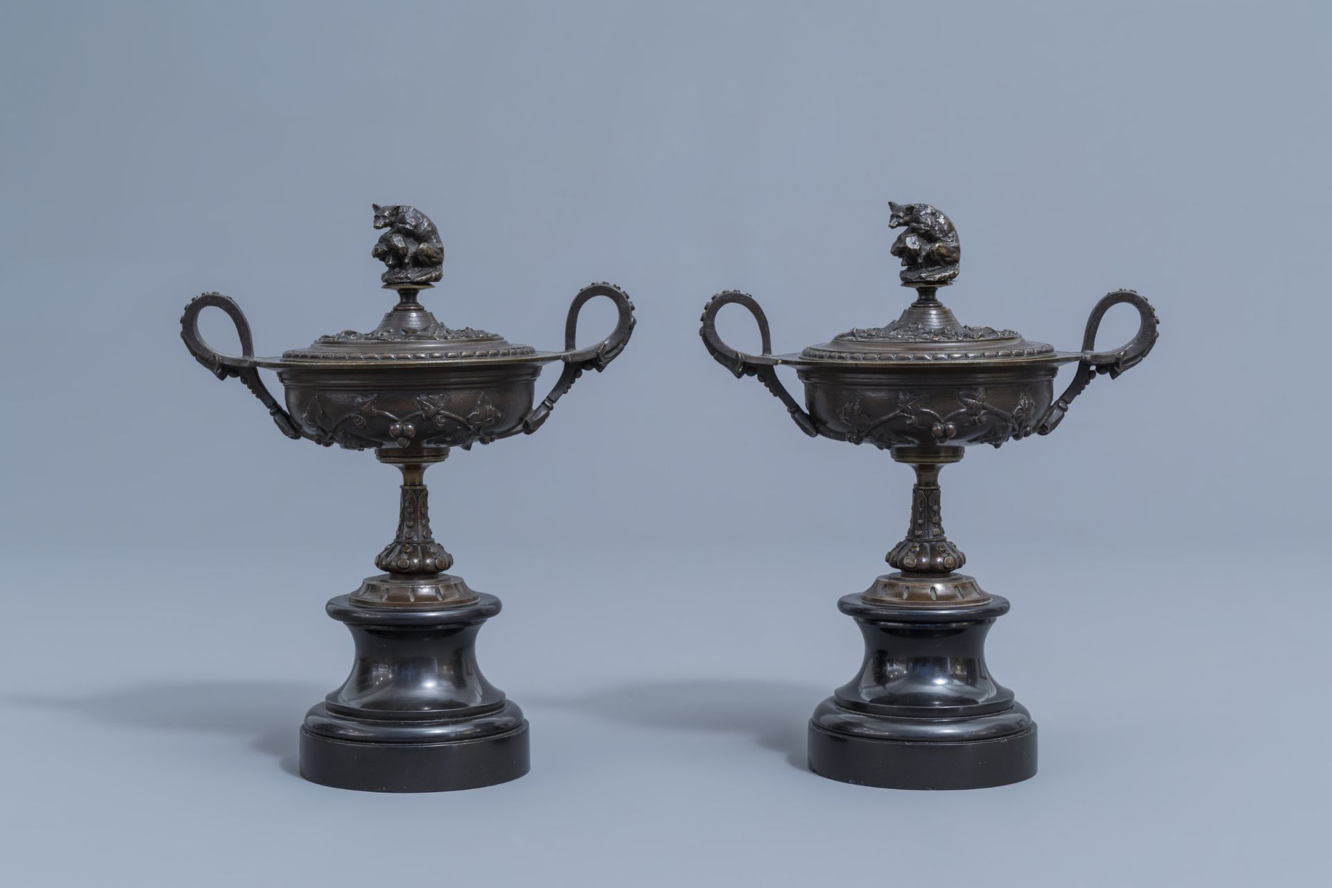 Leonard Morel-Ladeuil (1820-1888): holy water font with & Auguste Nicolas Cain (1821-1894): Two vase - Image 6 of 14