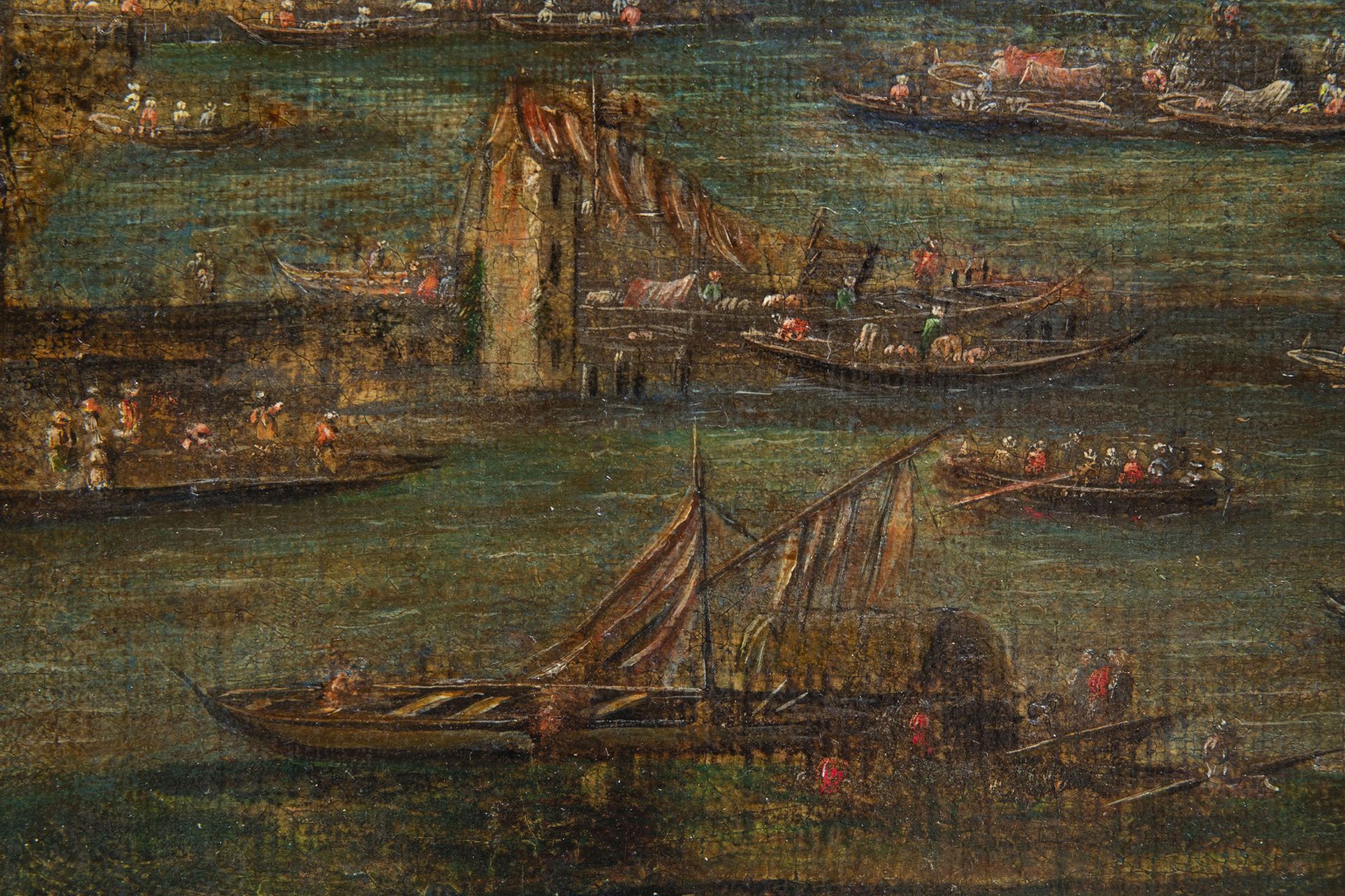 Flemish school, attributed to Peter Casteels II (ca. 1650-1701): Harbor view, 17th/18th C. - Image 4 of 8
