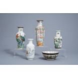 Fou Chinese famille rose and verte vases and a Nanking famille rose bowl, 19th/20th C.