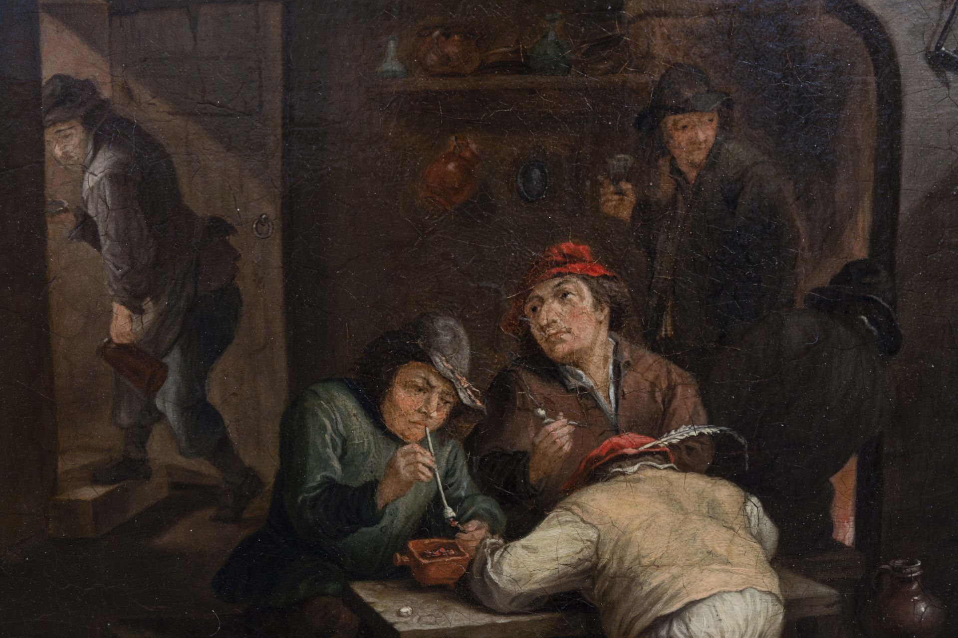 Flemish school, manner of Adriaen Jansz. van Ostade (1610-1685): Peasants in a tavern, 17th/18th C. - Image 4 of 5