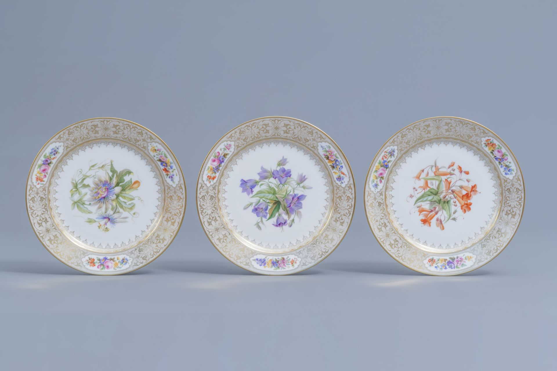 A set of eleven French plates with gilt and polychrome floral design, Svres mark, 19th C. - Image 4 of 22