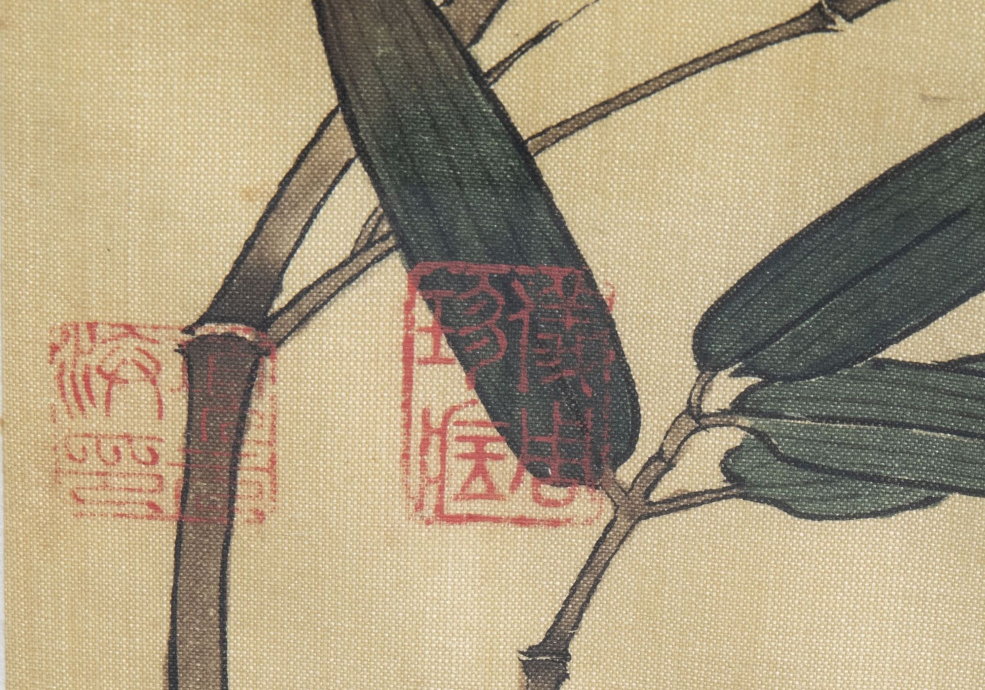 Chinese school, ink and colours on silk, 19th/20th C.: Ten paintings of birds between blossoms - Image 53 of 62