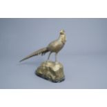 Georges Lavroff (1895-1991): A pheasant, gilt bronze on a vert de mer marble base