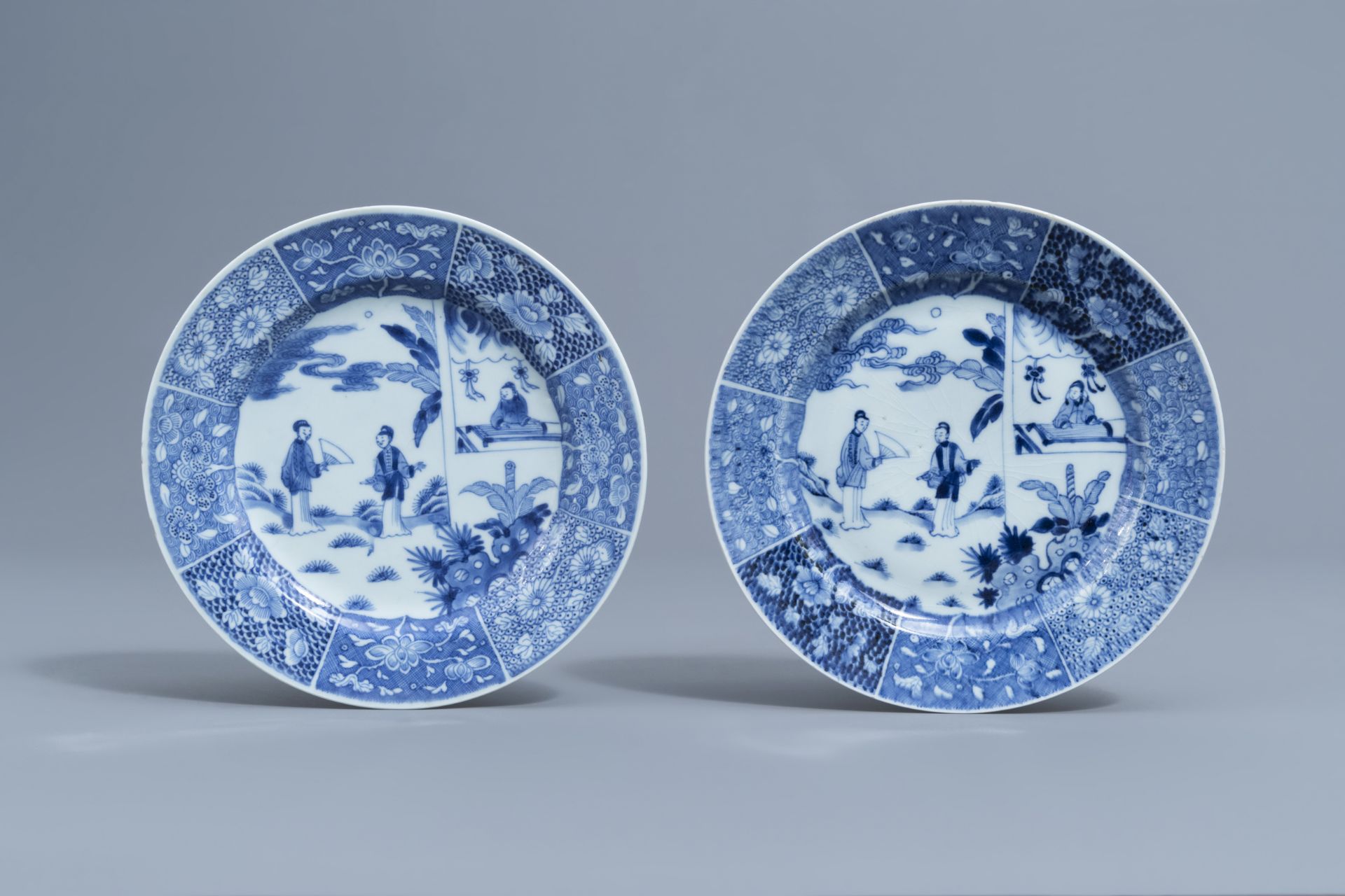 Five Chinese blue & white 'Romance of the Western Chamber' plates, Yongzheng/Qianlong - Image 11 of 14