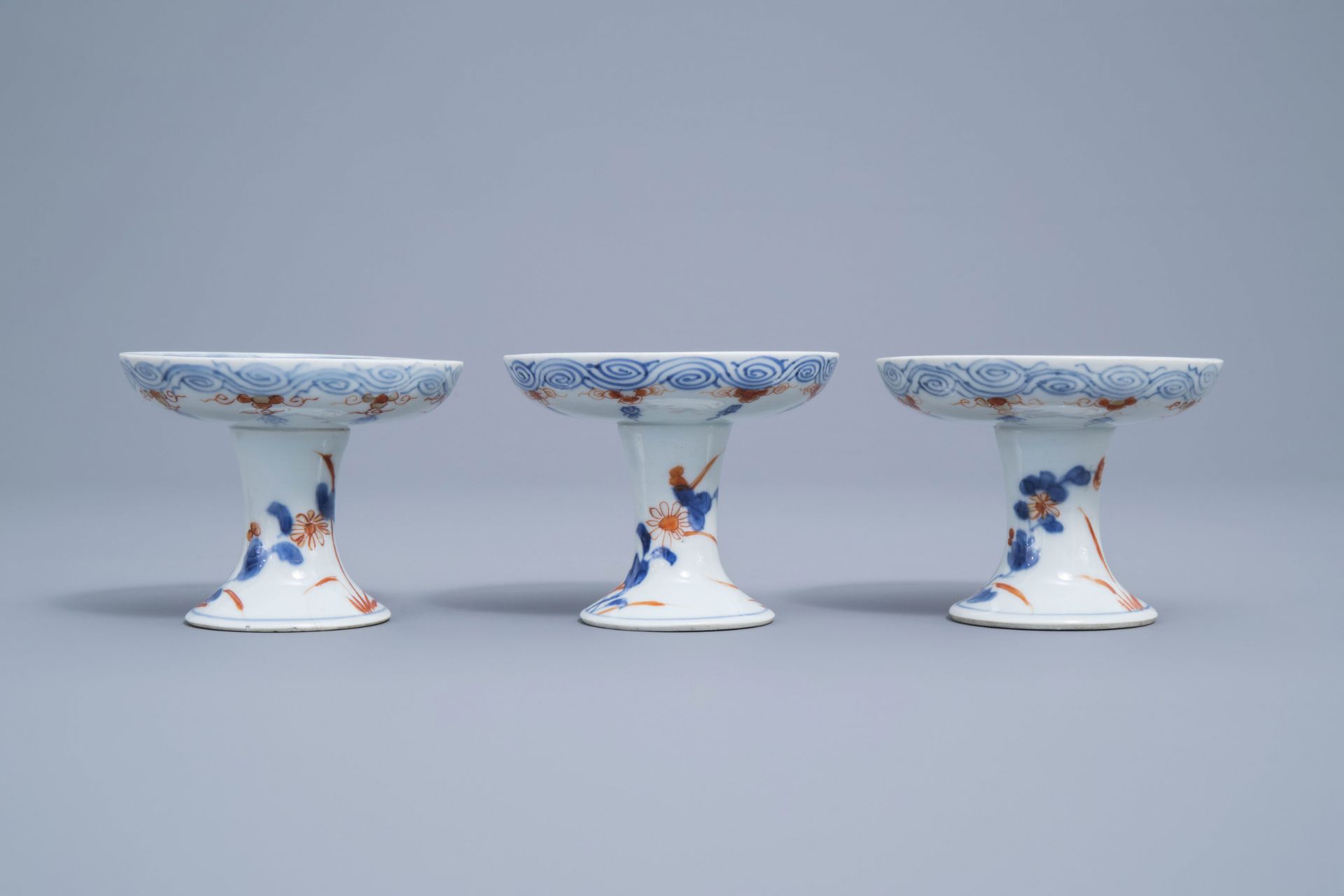 Three Chinese verte-Imari stem cups, Kangxi - Image 12 of 16