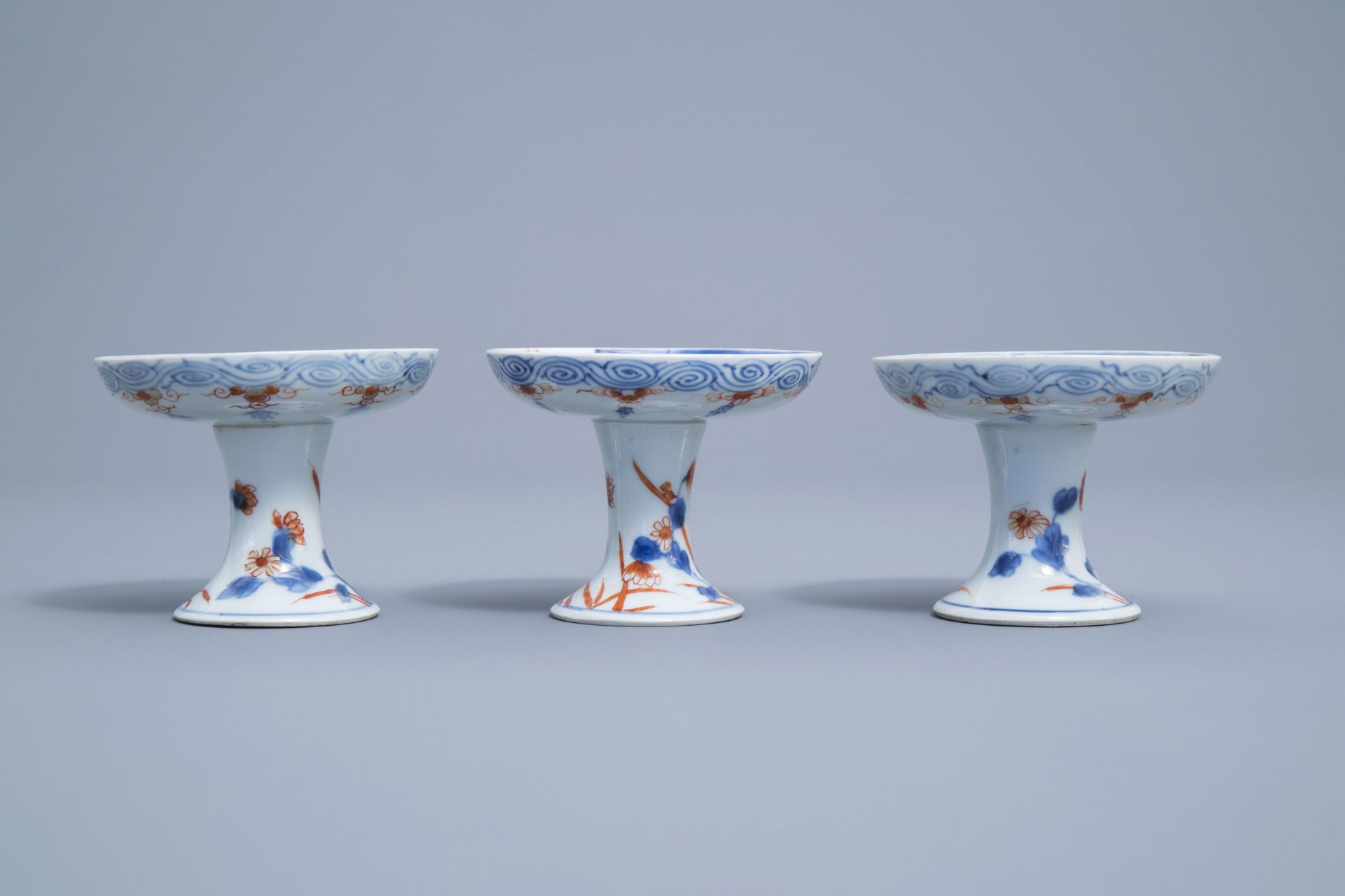 Three Chinese verte-Imari stem cups, Kangxi - Image 8 of 16