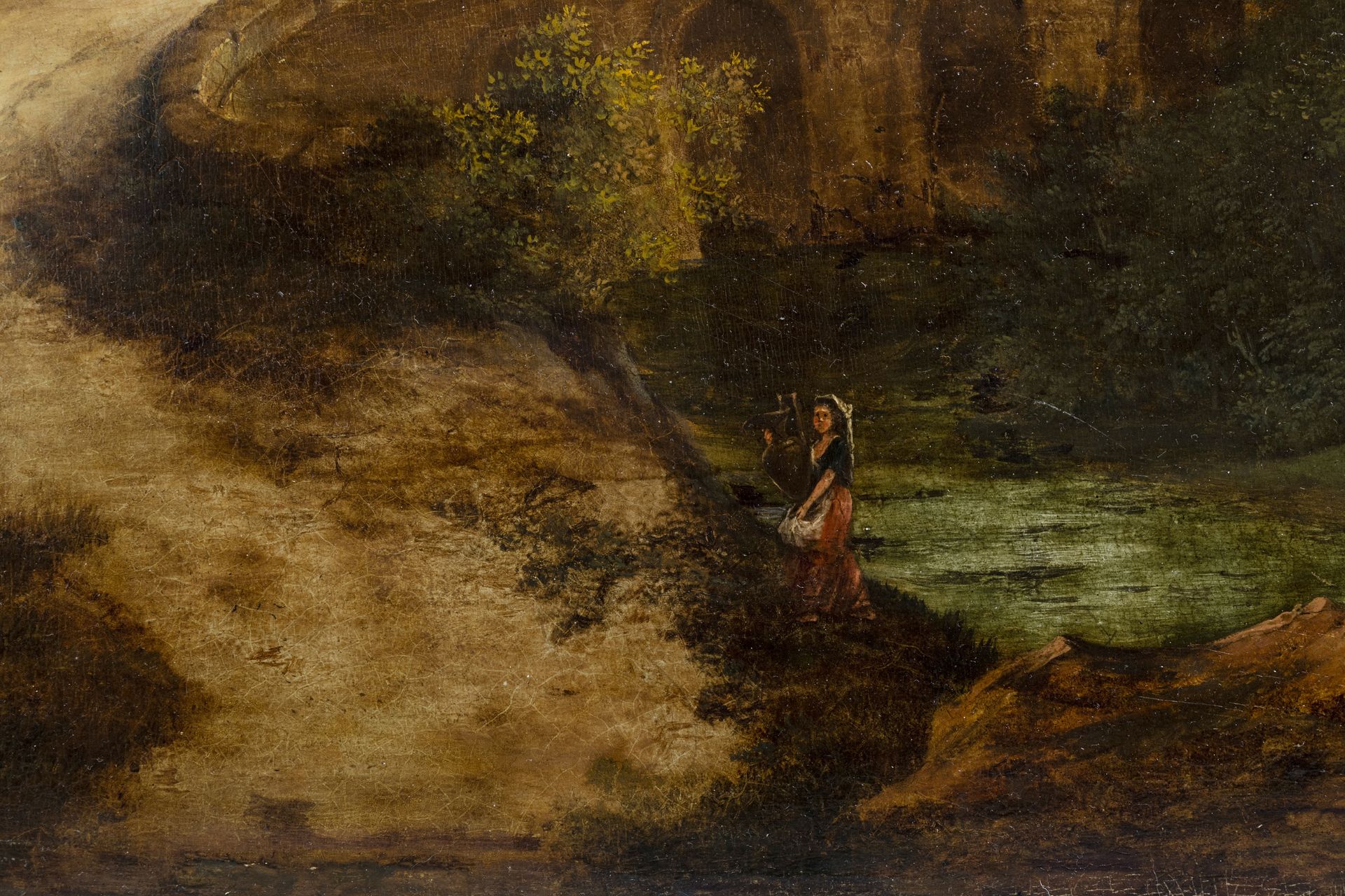 Italian school: An animated landscape, oil on panel, ca. 1800 - Image 4 of 6