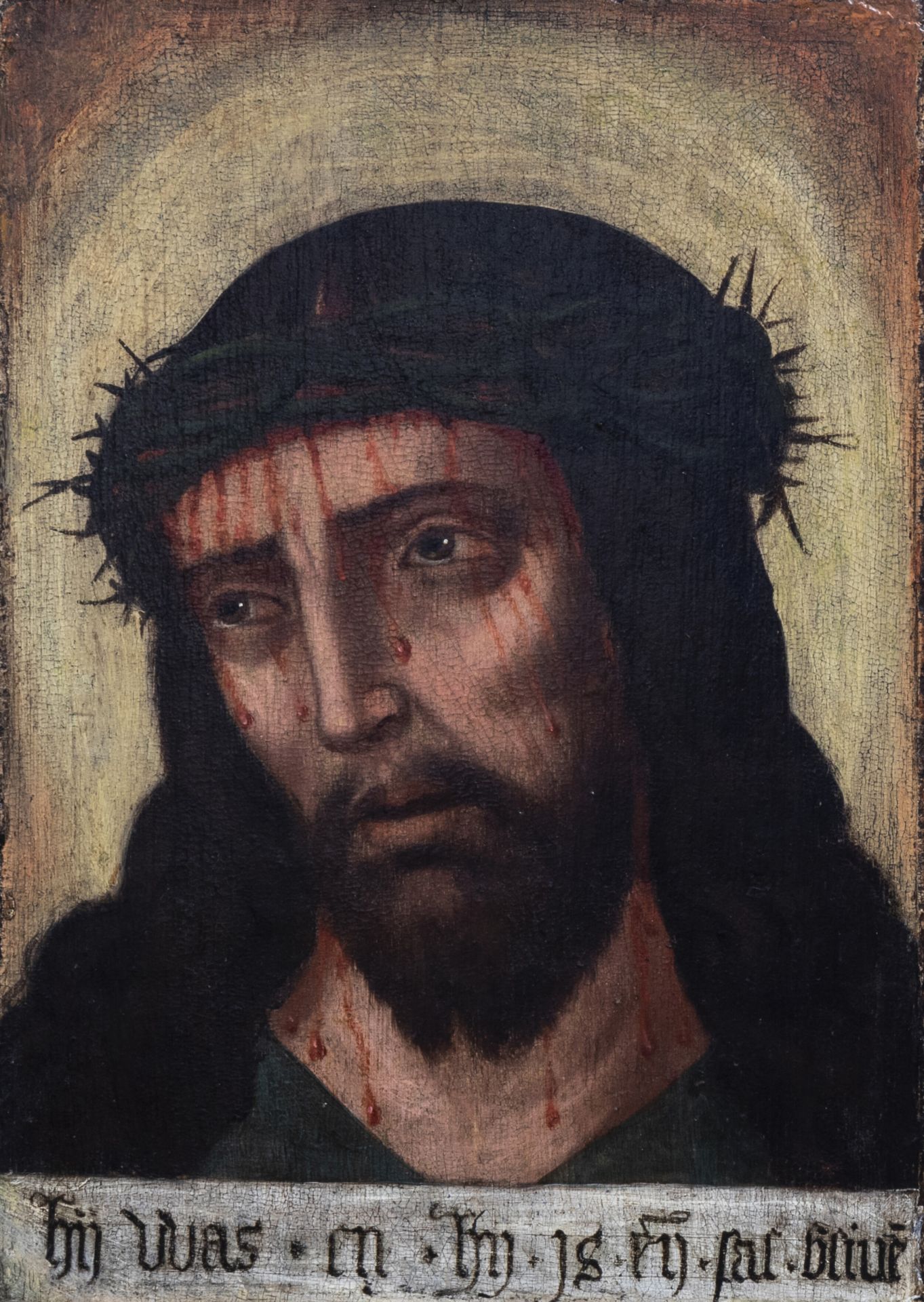 Flemish school: Man of Sorrows, oil on panel, 16th C.