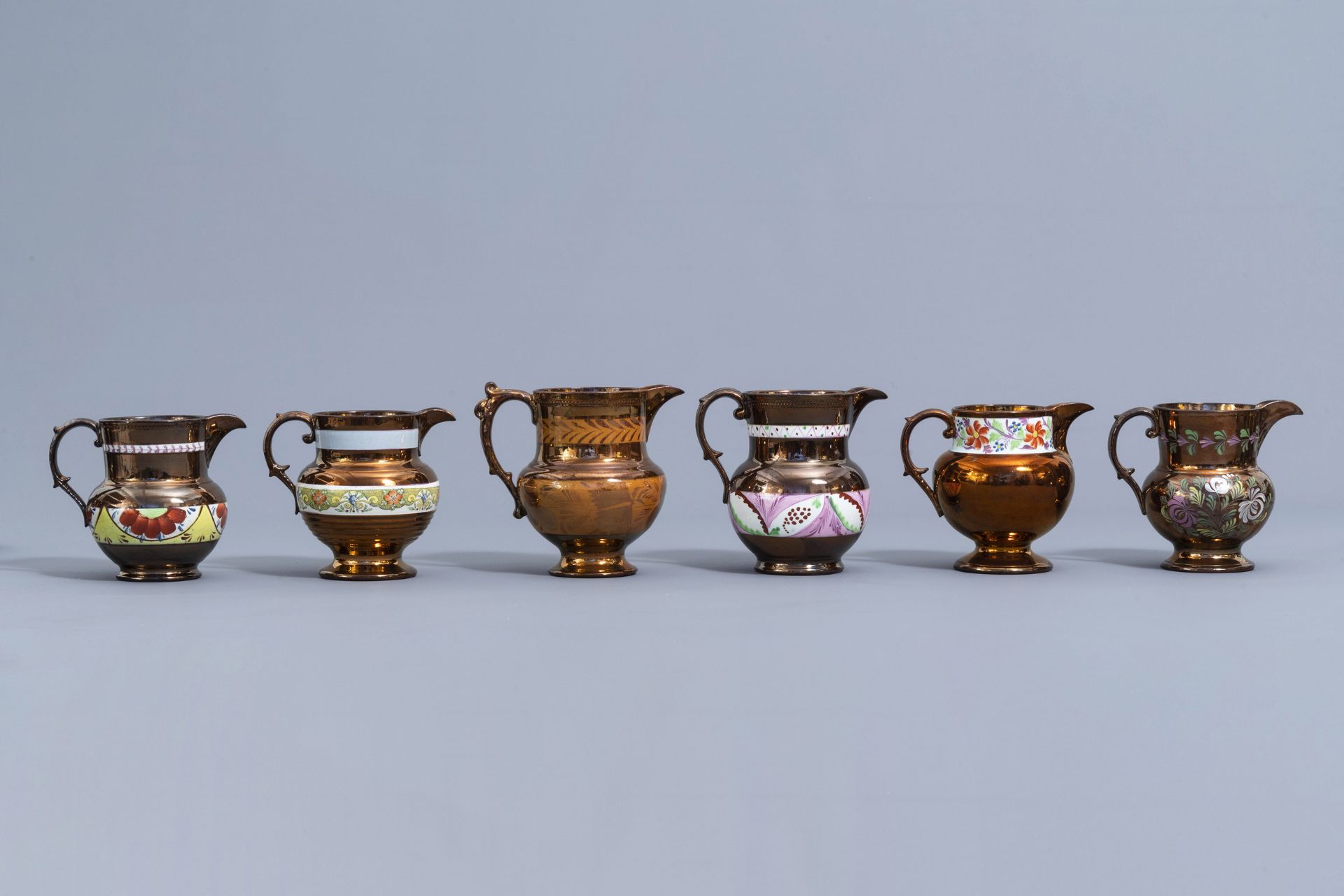 A varied collection of English lustreware items with polychrome floral design, 19th C. - Image 19 of 64