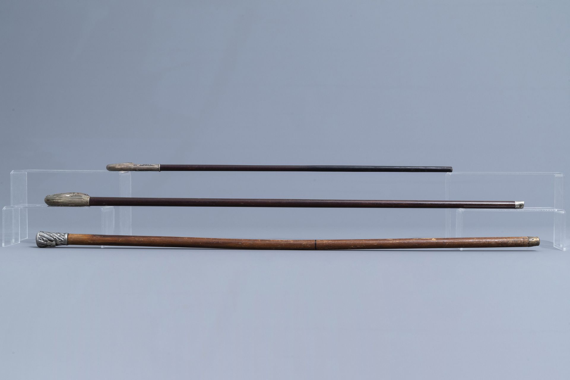 A varied collection of seven walking sticks with accompanying stand, 20th C. - Image 10 of 21