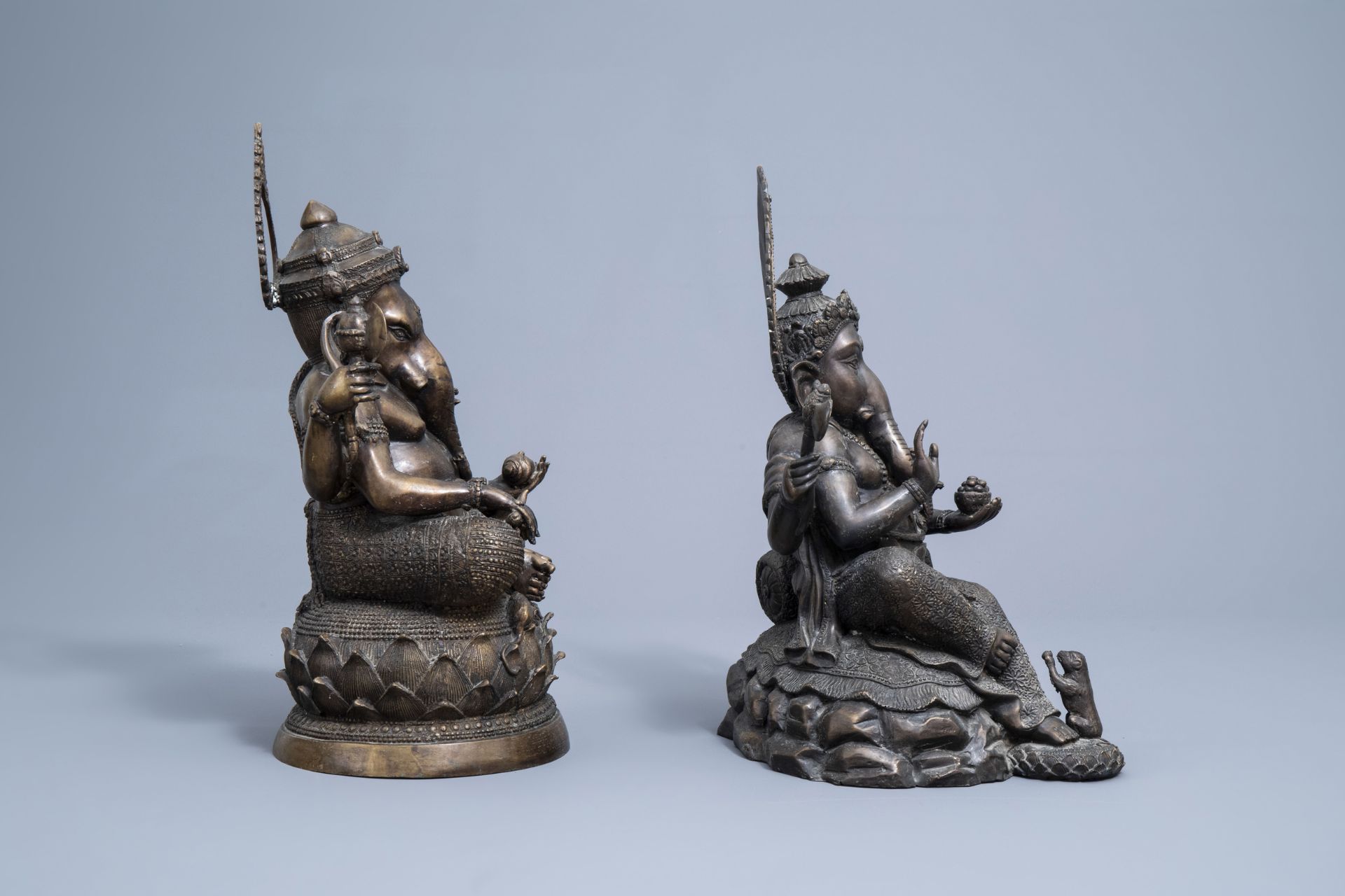 Three large Indian bronze figures depicting Ganesha and Shiva, 20th C. - Image 3 of 13