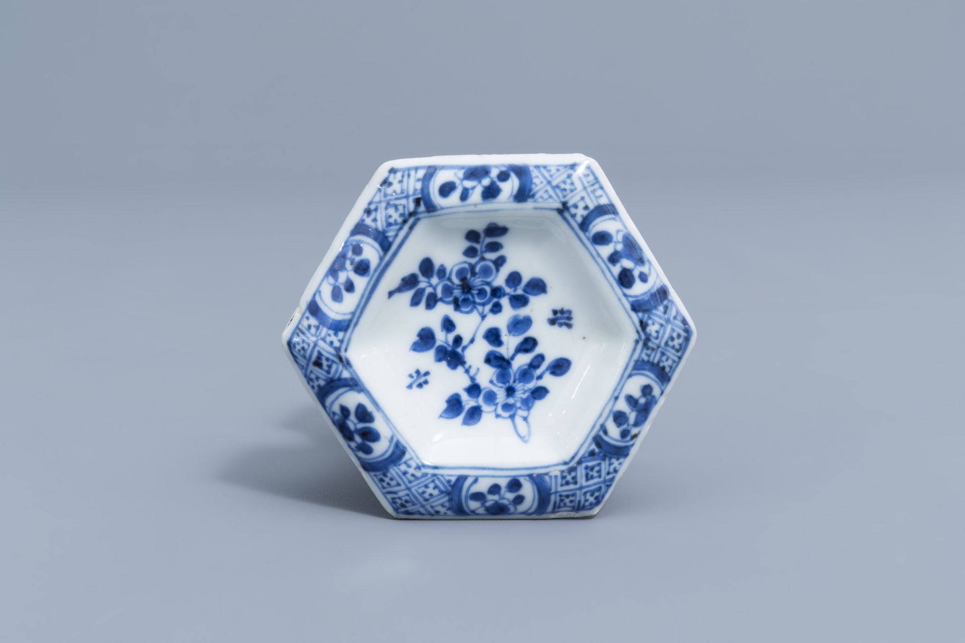 A Chinese blue and white salt and a 'Romance of the Western Chamber' spoon tray, Kangxi - Image 23 of 26