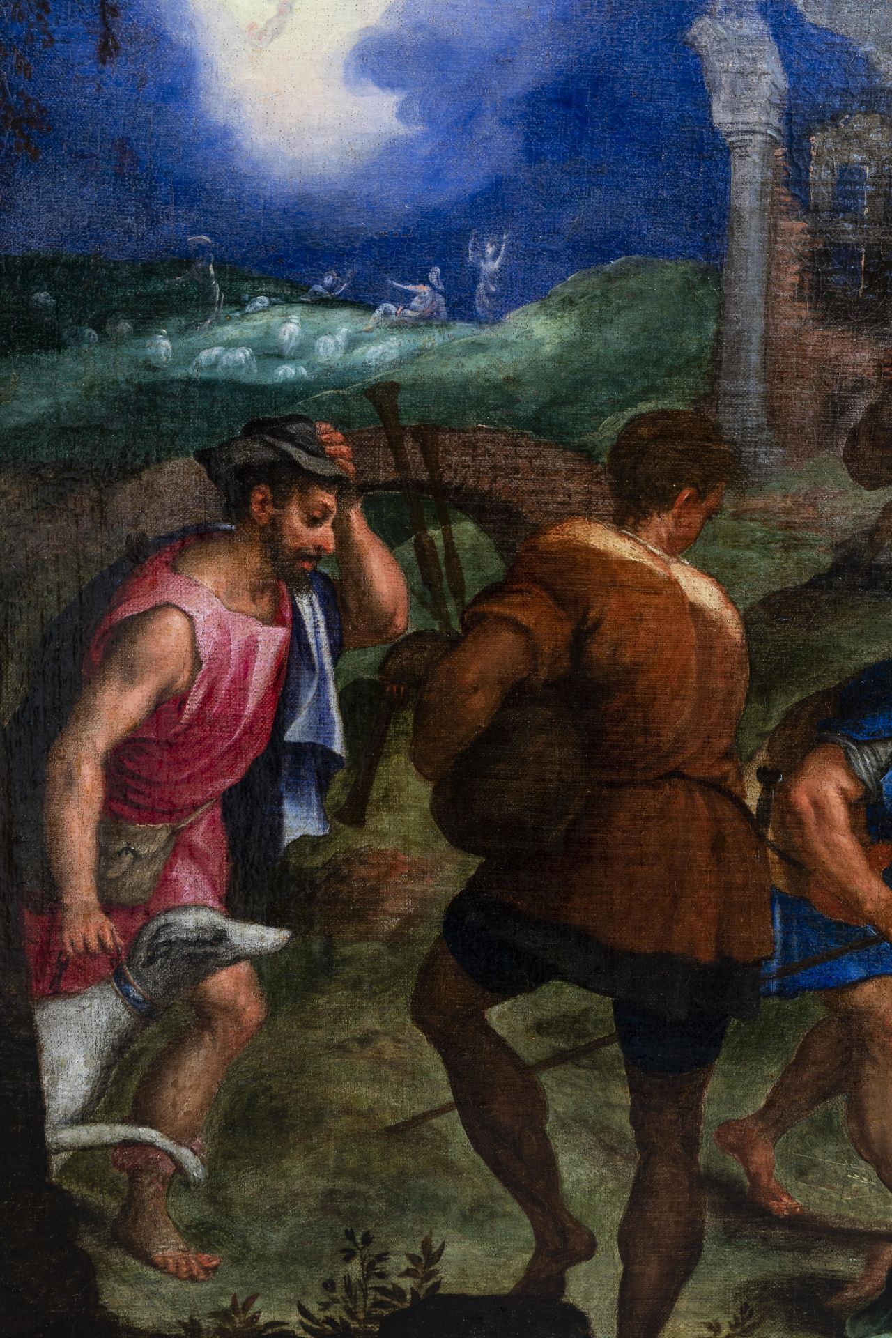 Venetian school: The adoration of the shepherds, oil on canvas, late 16th C. - Image 5 of 6