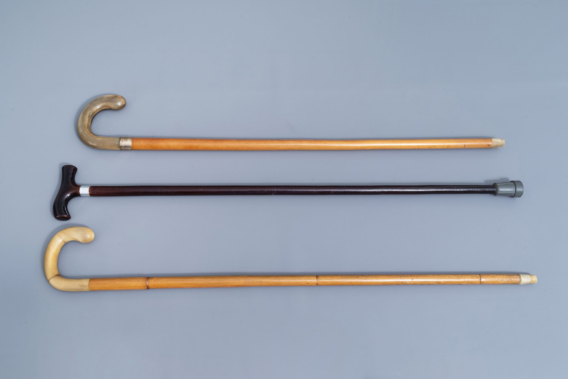A varied collection of seven walking sticks with accompanying stand, 20th C. - Image 4 of 21