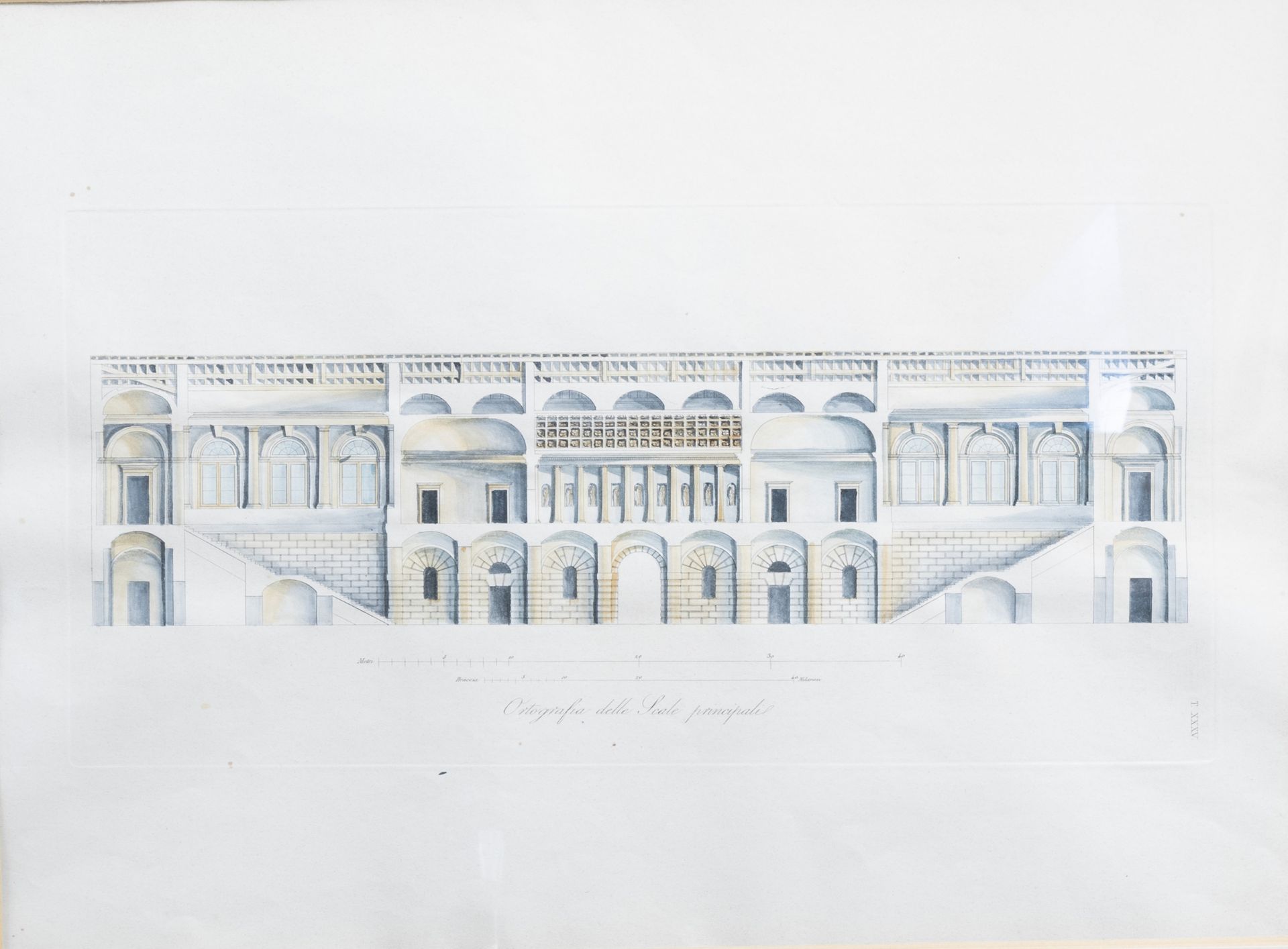 Italian school: An interesting series of three architectural hand-coloured engravings, 19th C. - Image 6 of 11