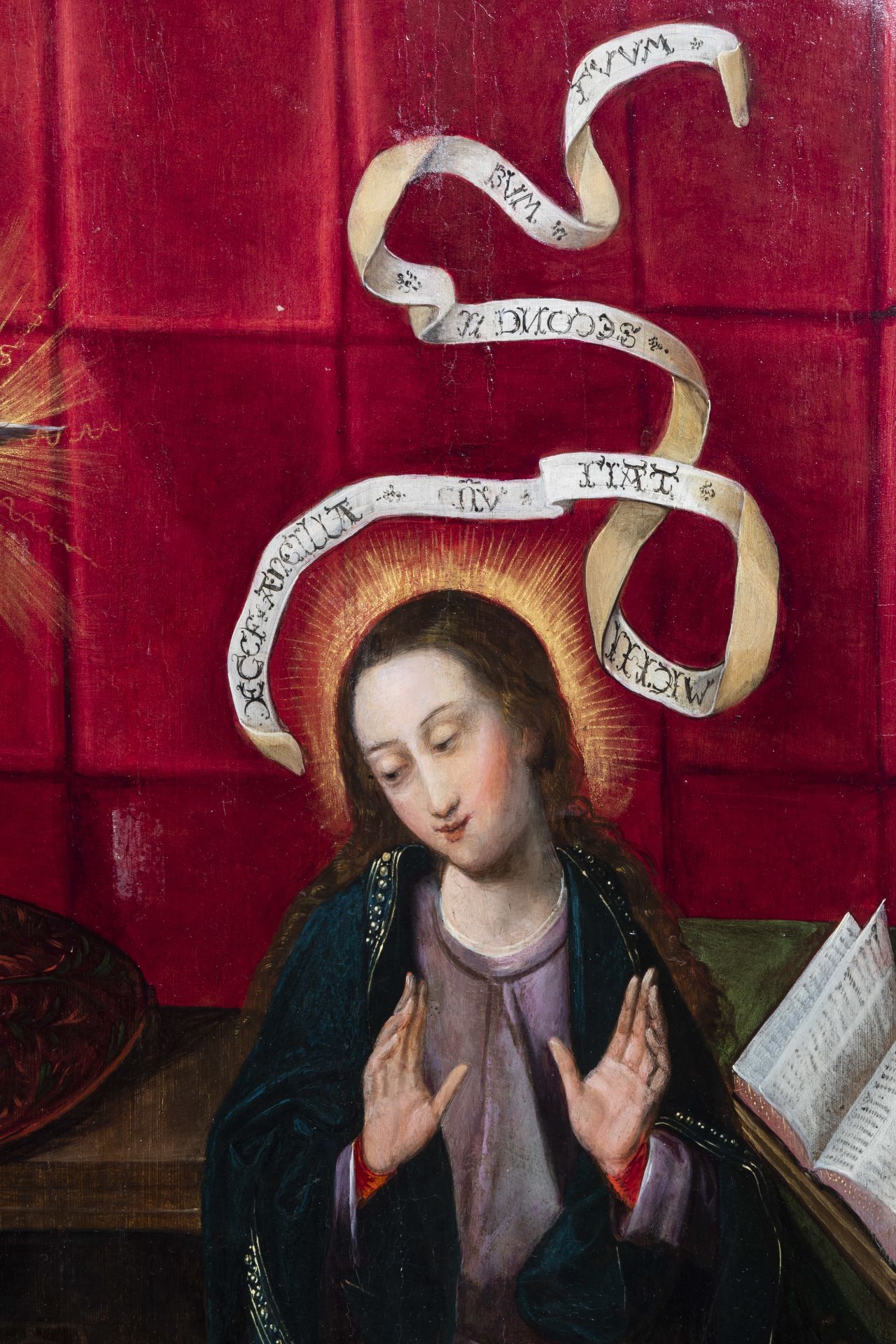 Flemisch school, after Hugo van der Goes (1440-1482): The Annunciation, oil on panel, 17th C. - Image 5 of 7