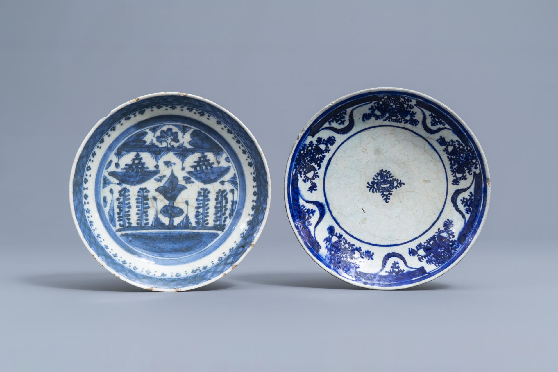 Eight blue and white Persian pottery wares, including Safavid and Qajar, 17th C. and later - Image 4 of 17