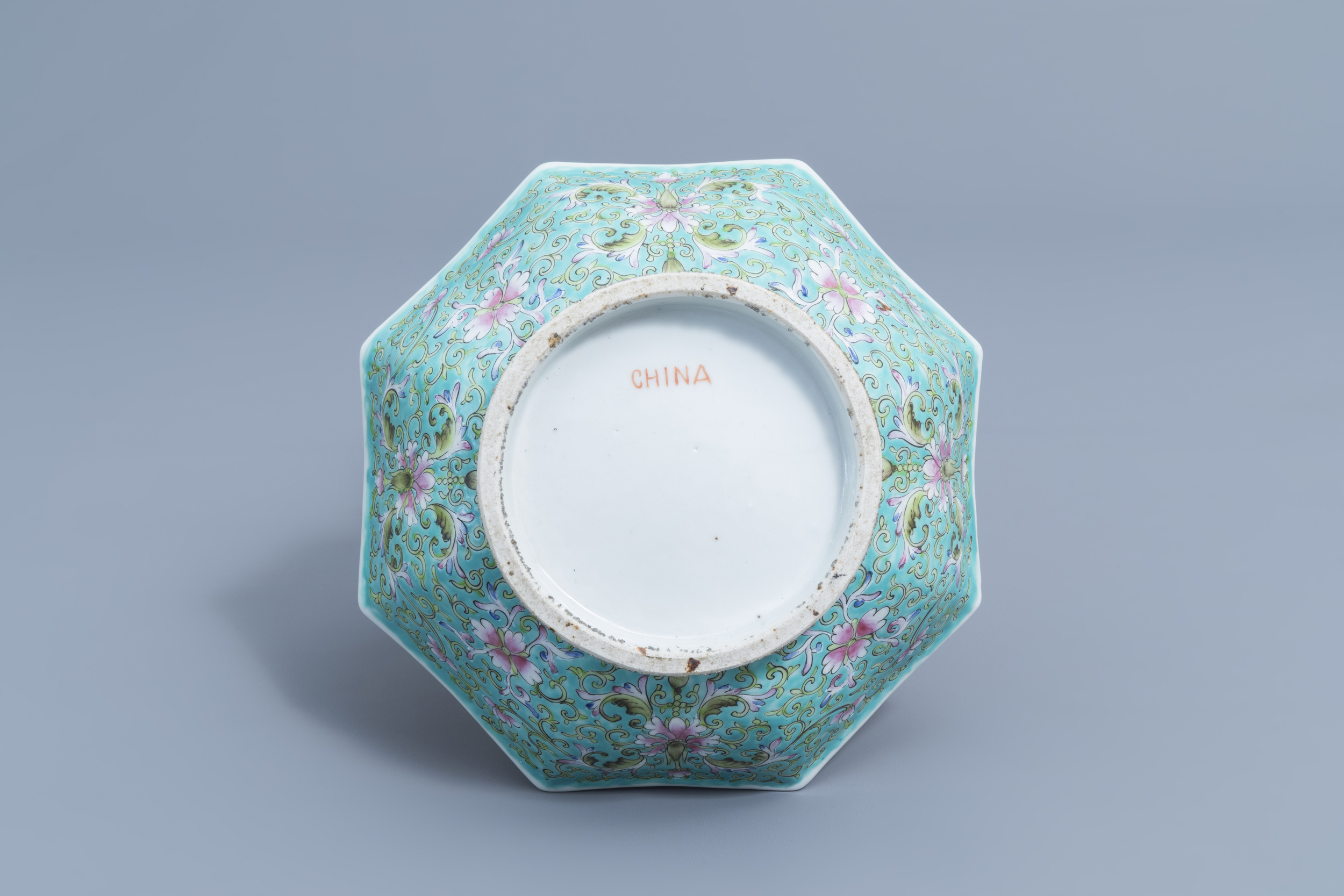 Two Chinese famille rose jardinires and a bowl with floral design, 20th C. - Image 15 of 15