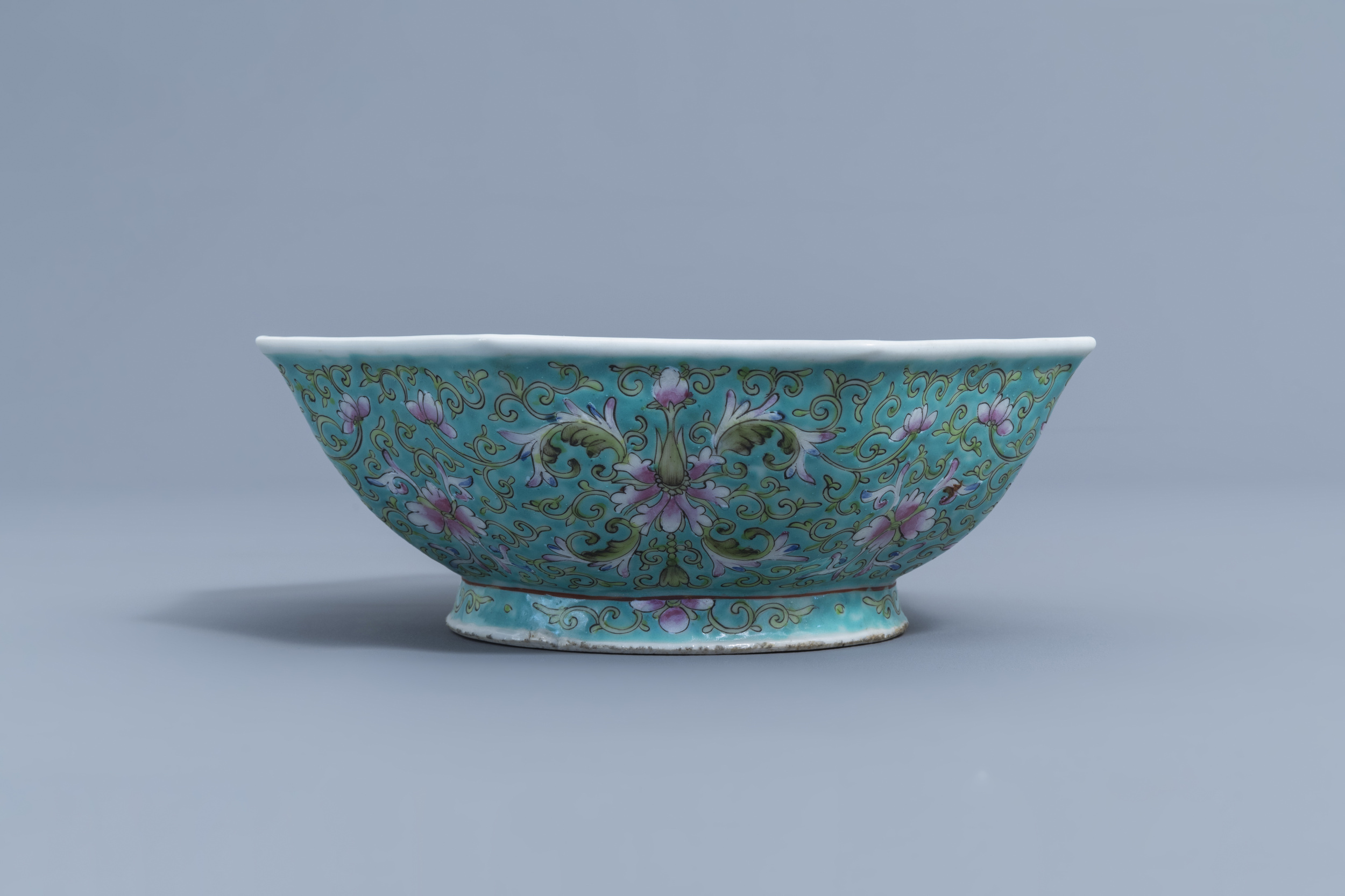 Two Chinese famille rose jardinires and a bowl with floral design, 20th C. - Image 13 of 15