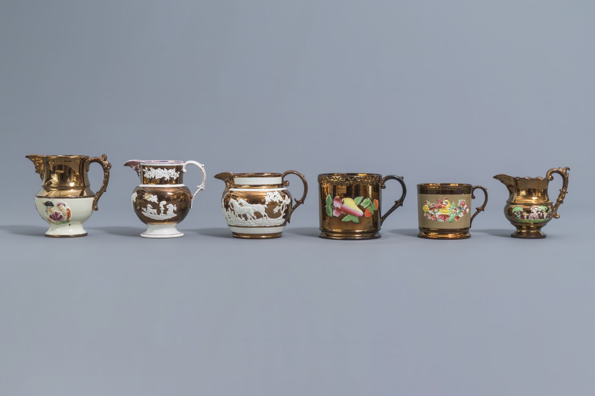 A varied collection of English lustreware items with relief design, 19th C. - Image 43 of 50