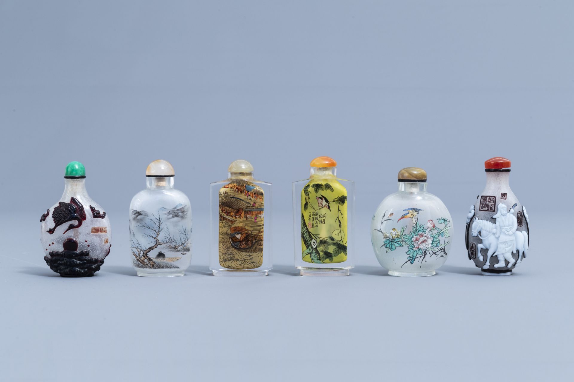Twelve Chinese glass and hardstone snuff bottles, 20th C. - Image 2 of 4