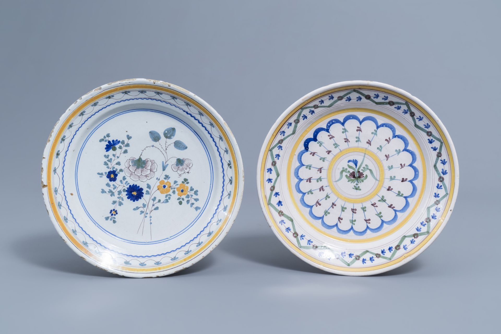 Five polychrome Brussels faience plates with floral design, 18th/19th C. - Image 8 of 12