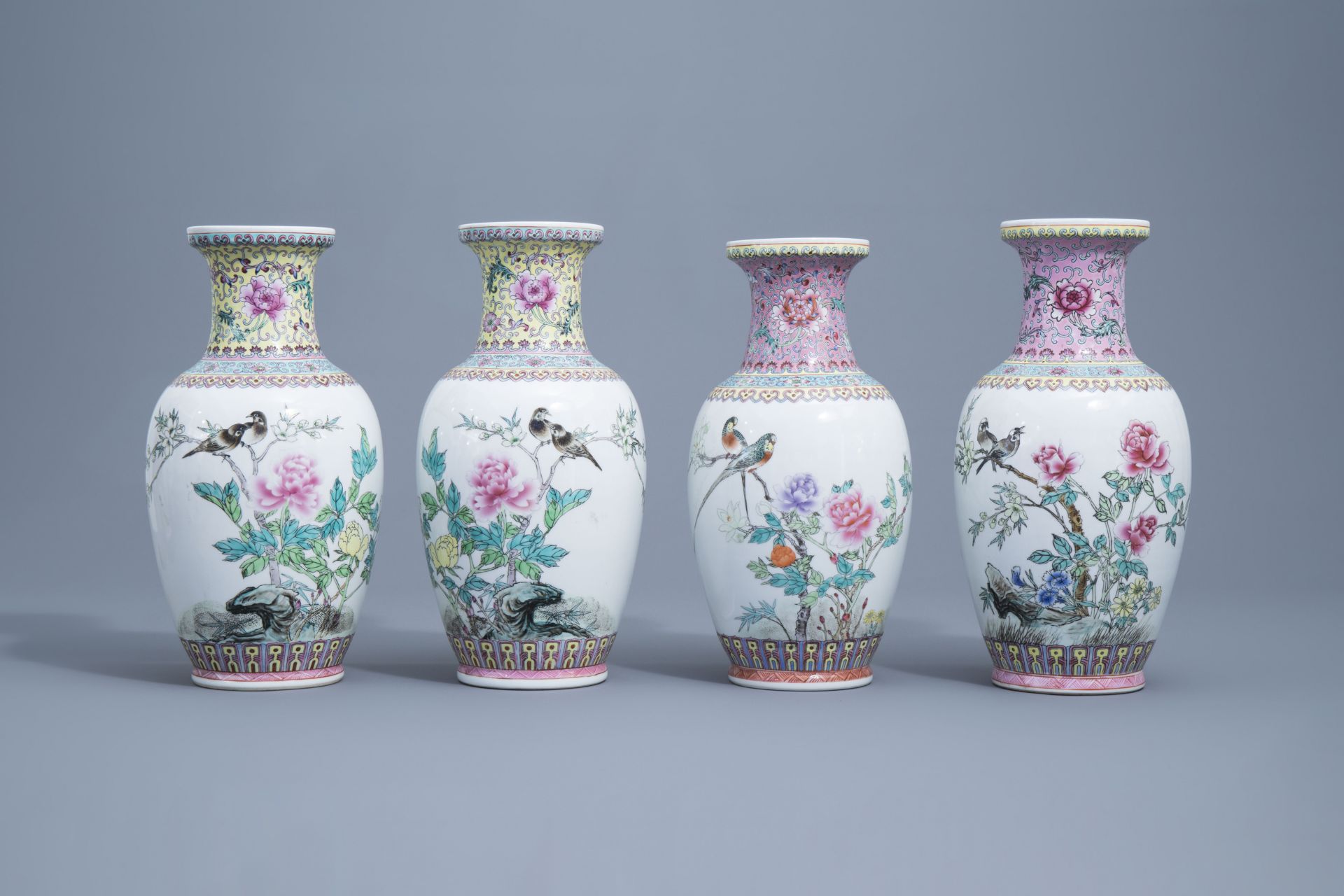 A varied collection of nine Chinese famille rose vases, 20th C. - Image 2 of 20