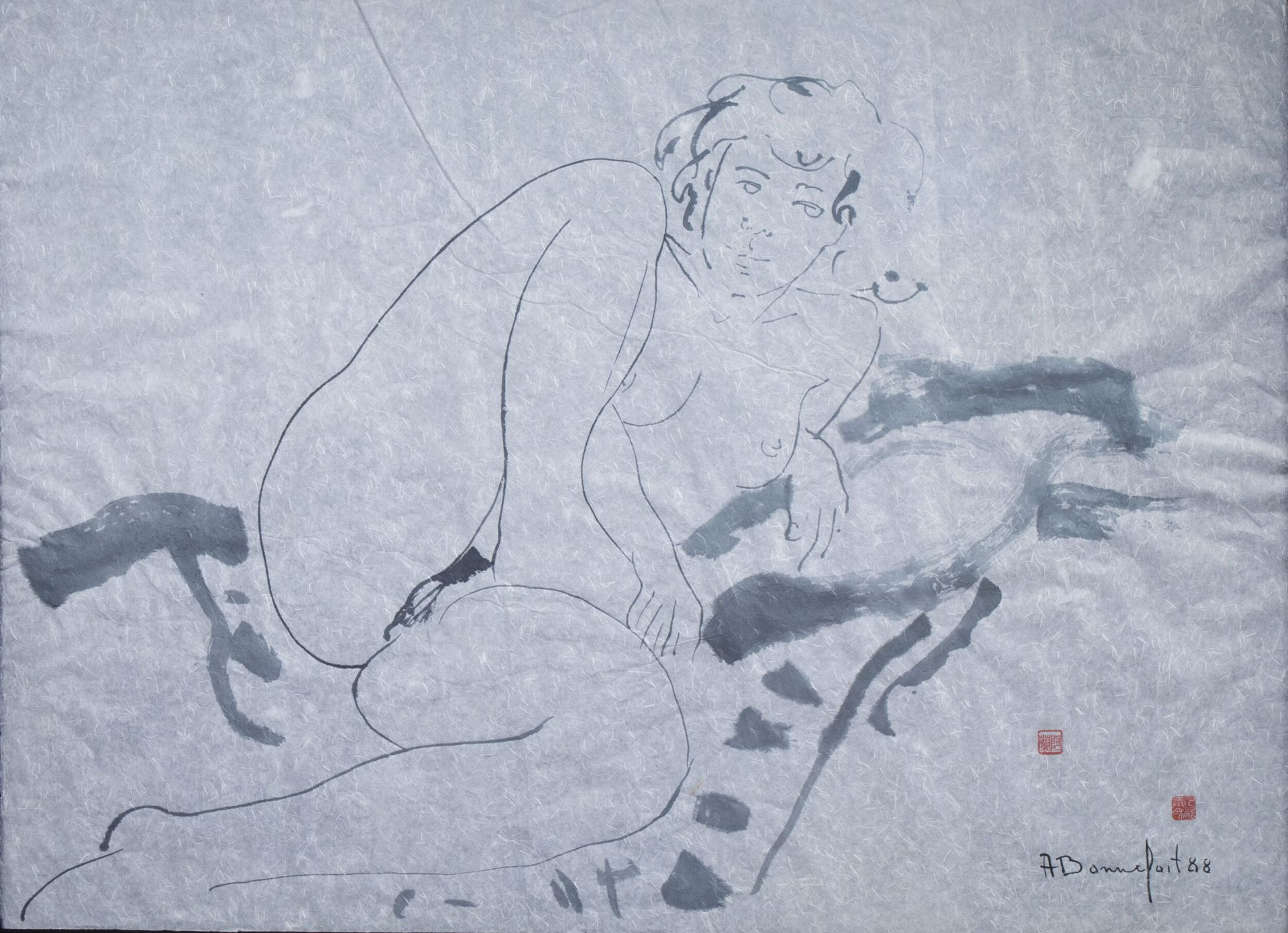 Alain Bonnefoit (1937): Reclining nude, mixed media on paper, dated (19)88