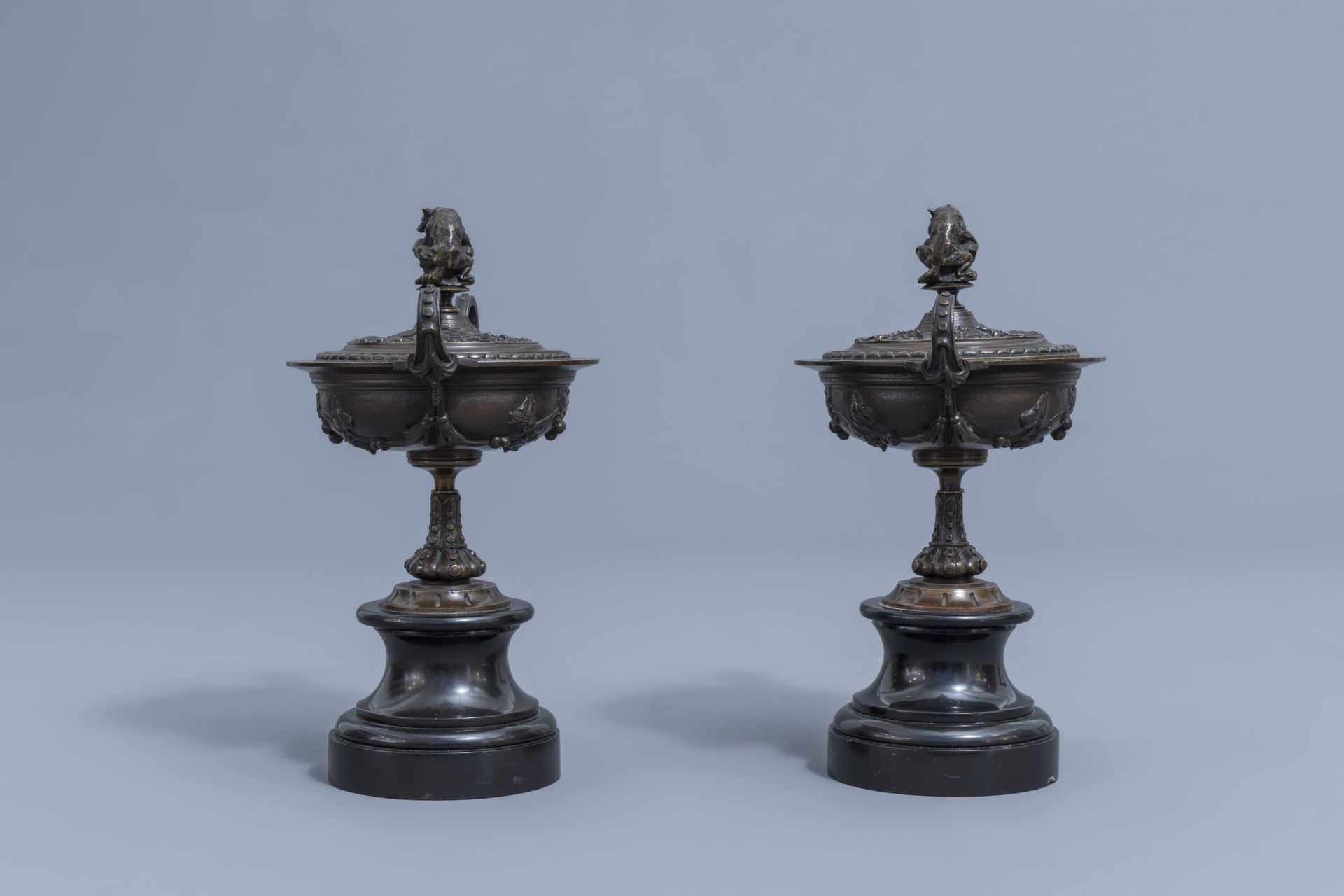 Leonard Morel-Ladeuil (1820-1888): holy water font with & Auguste Nicolas Cain (1821-1894): Two vase - Image 9 of 14