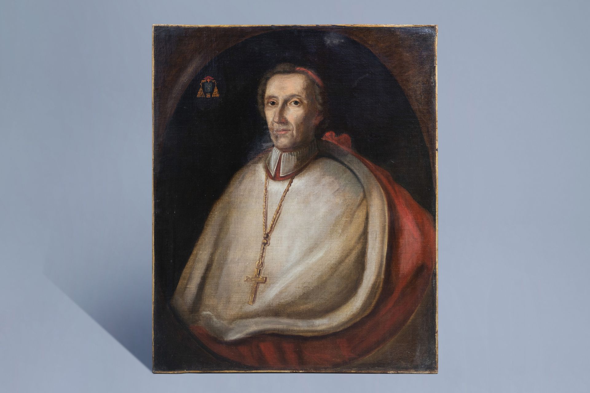 French school: Portrait of a cardinal, oil on canvas, 18th C. - Image 2 of 5