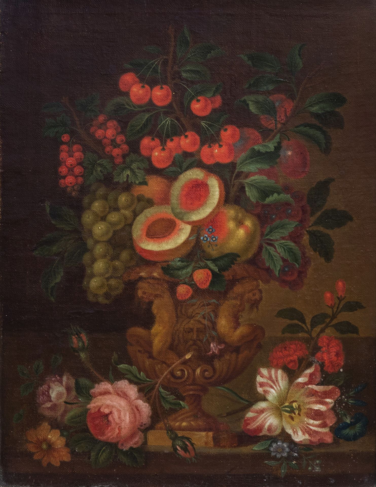 European school: Still life of flowers, oil on canvas, 19th C.