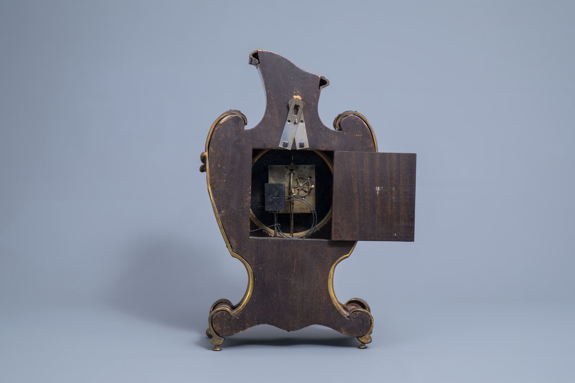 A German burl wood veneered brass mounted Louis XV style cartel clock, , 20th C. - Image 8 of 13