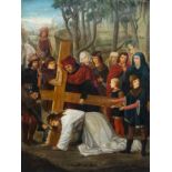 French or Belgian school: Simon of Cyrene helping Christ to carry the cross, oil on copper, 19th C.