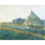 J. De Mey (19th/20th C.): Haystack in a landscape, oil on cardboard
