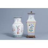 Two Chinese famille rose vases with antiquities and birds among blossoming branches, 19th/20th C.