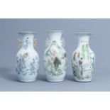 Three various Chinese famille rose and qianjiang cai vases, 19th/20th C.