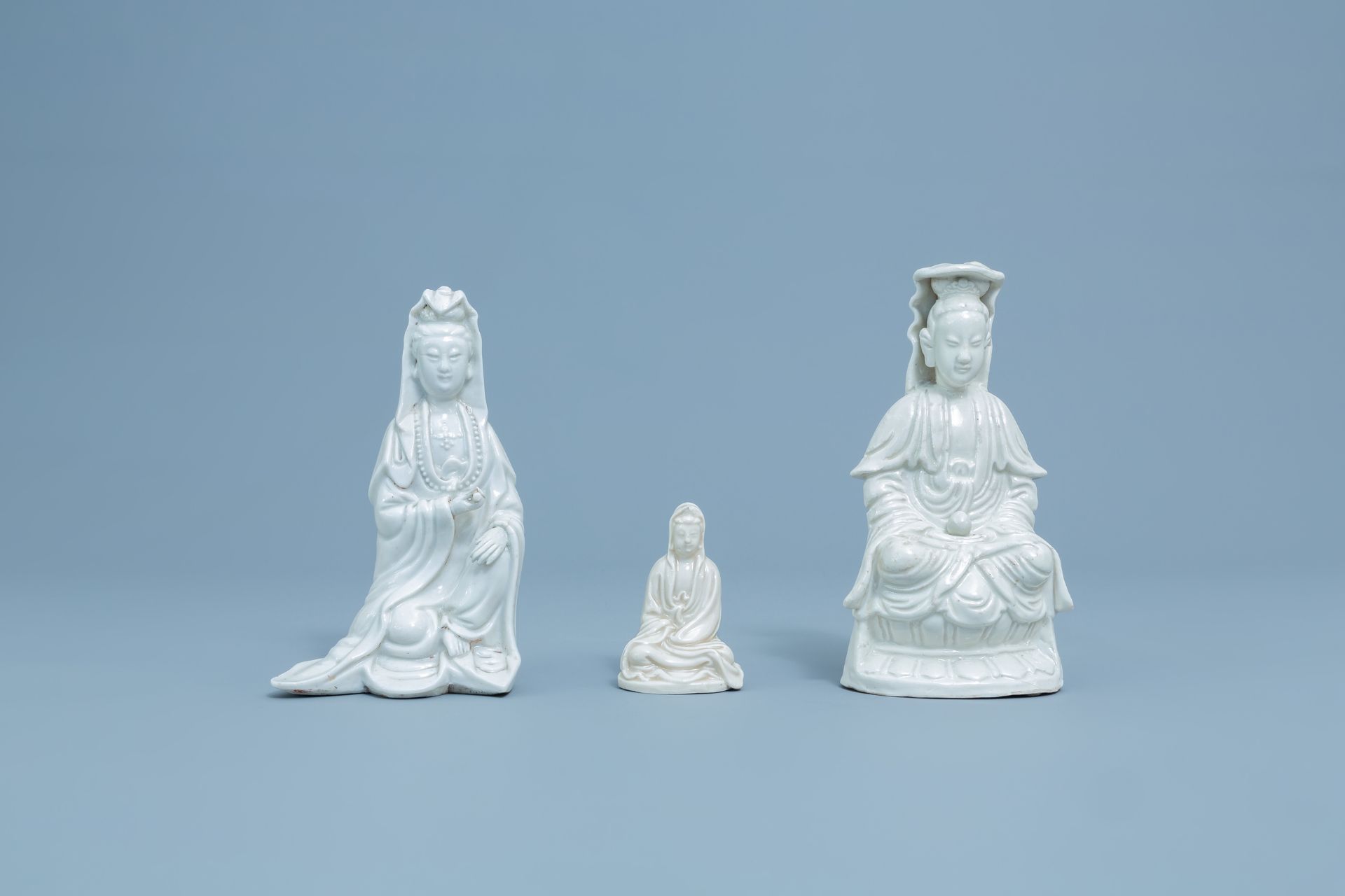 Three Chinese Dehua blanc de Chine figures of Guanyin, Kangxi and later - Image 2 of 7