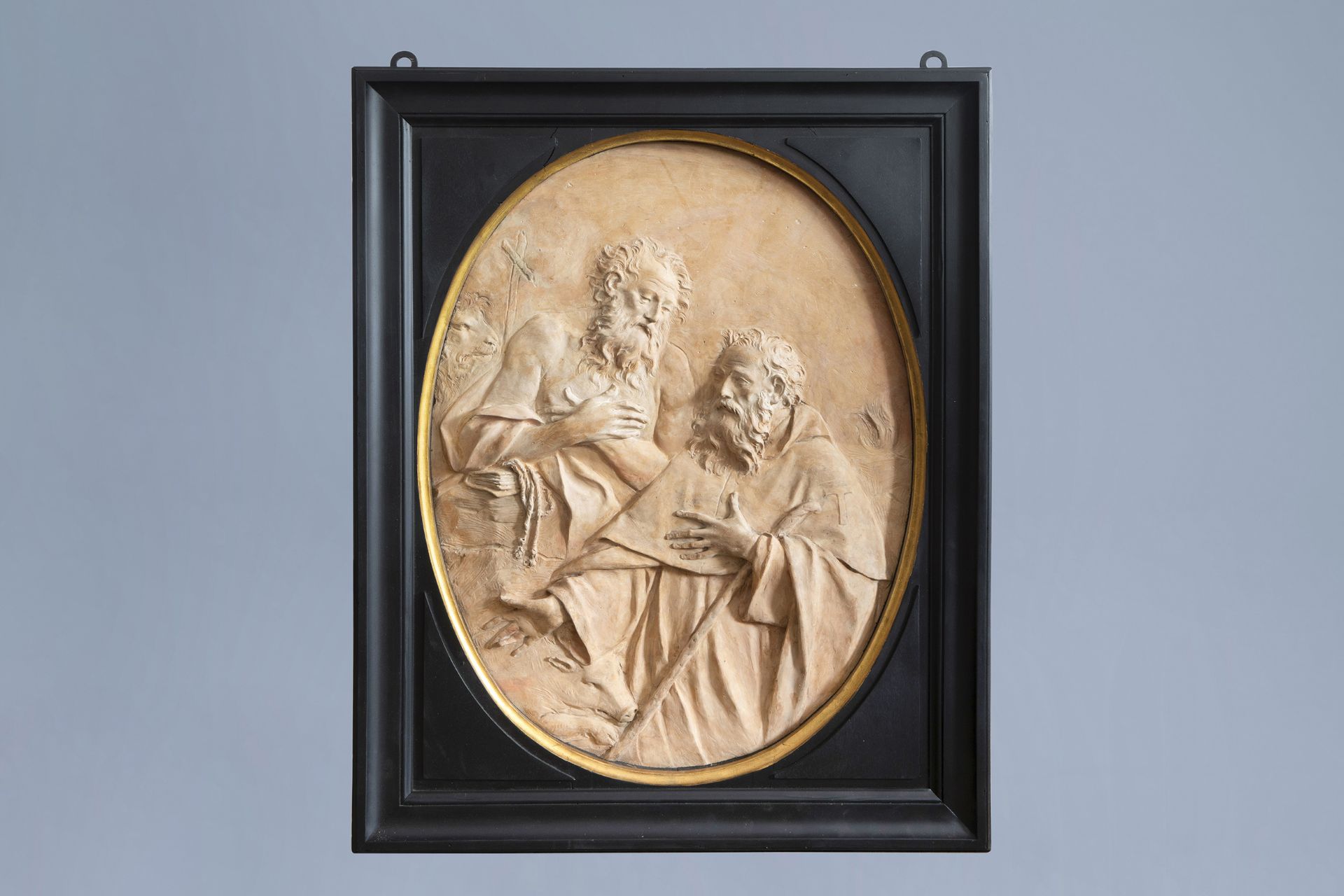 Italian school, Angelo Gabriello Pio (1690-1770): Meeting of St Anthony and St Paul, terracotta, Bol - Image 2 of 7