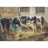 Rene Philippe Delin (1877-1961): Cows in a meadow near a barn, oil on canvas, dated 1920
