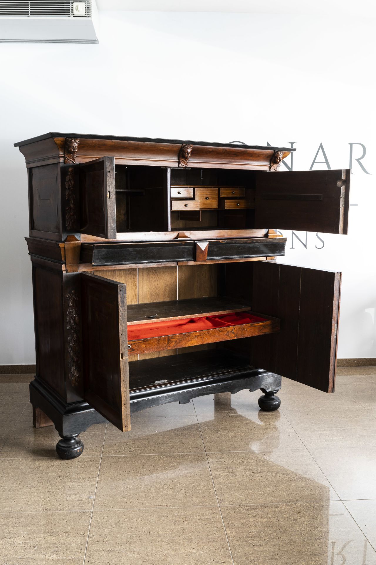 A Dutch wooden four-door cupboard, 17th C. and later - Bild 3 aus 11